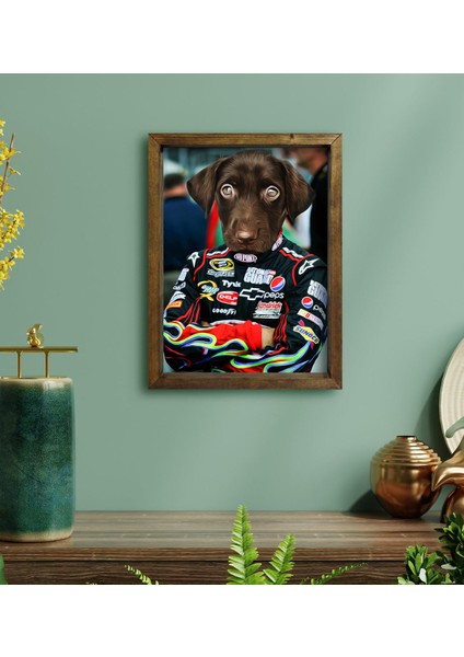 Evcil Dostlara Özel Nascar Pilot Tasarımlı Portre Doğal Masif Ahşap Çerçeveli Tablo 30X40CM-3