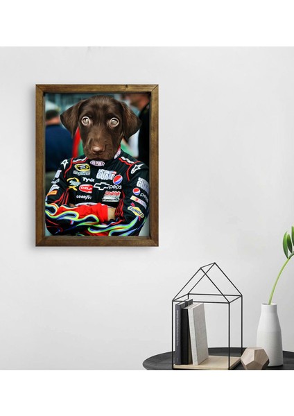 Evcil Dostlara Özel Nascar Pilot Tasarımlı Portre Doğal Masif Ahşap Çerçeveli Tablo 30X40CM-3