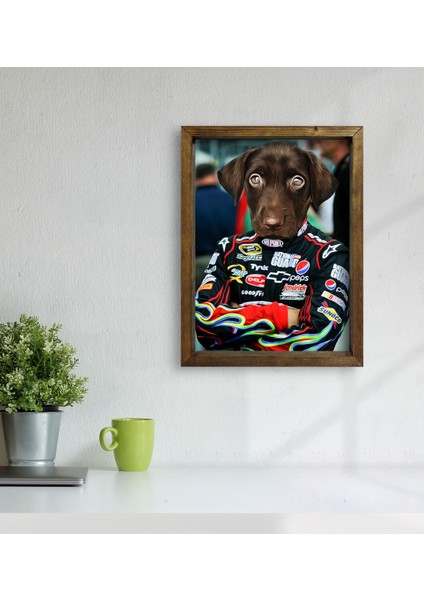 Evcil Dostlara Özel Nascar Pilot Tasarımlı Portre Doğal Masif Ahşap Çerçeveli Tablo 30X40CM-3