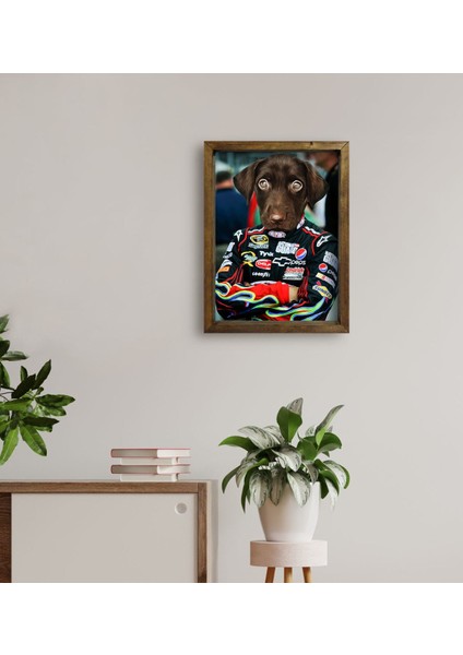 Evcil Dostlara Özel Nascar Pilot Tasarımlı Portre Doğal Masif Ahşap Çerçeveli Tablo 30X40CM-3