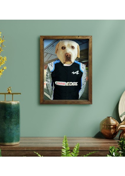 Evcil Dostlara Özel Pilot Tasarımlı Portre Doğal Masif Ahşap Çerçeveli Tablo 30X40CM-5