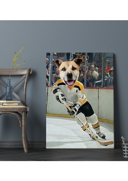 Evcil Dostlara Özel Buz Hokeyi Tasarımlı Portre Kanvas Tablo 50X70CM-2