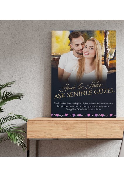 Kişiye Özel Fotoğraflı Mesajlı Kanvas Tablo 50X70CM-1