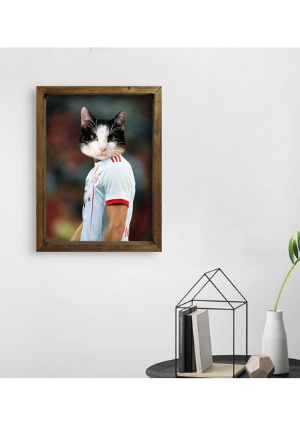 Evcil Dostlara Özel Futbolcu Tasarımlı Portre Doğal Masif Ahşap Çerçeveli Tablo 45X65CM-1
