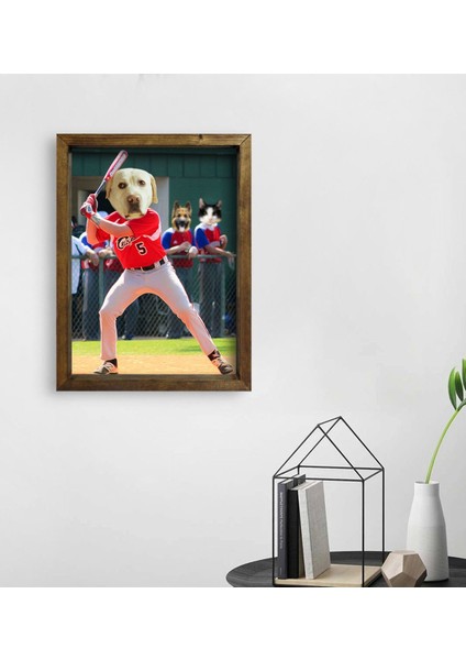 Evcil Dostlara Özel Beyzbol Oyuncusu Tasarımlı Portre Doğal Masif Ahşap Çerçeveli Tablo 30X40CM-3 fiyatları