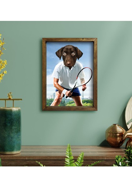 Evcil Dostlara Özel Tenis Oyuncusu Tasarımlı Portre Doğal Masif Ahşap Çerçeveli Tablo 45X65CM-3 fiyatları