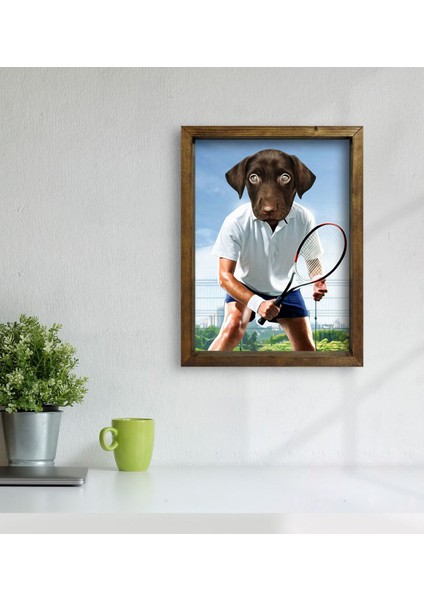 Evcil Dostlara Özel Tenis Oyuncusu Tasarımlı Portre Doğal Masif Ahşap Çerçeveli Tablo 45X65CM-3 modelleri