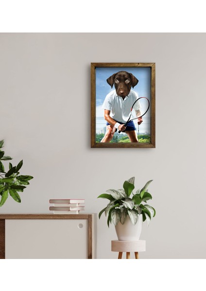 Evcil Dostlara Özel Tenis Oyuncusu Tasarımlı Portre Doğal Masif Ahşap Çerçeveli Tablo 45X65CM-3 fırsatları