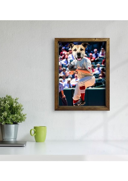 Evcil Dostlara Özel Beyzbol Oyuncusu Tasarımlı Portre Doğal Masif Ahşap Çerçeveli Tablo 45X65CM-2 modelleri