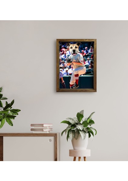 Evcil Dostlara Özel Beyzbol Oyuncusu Tasarımlı Portre Doğal Masif Ahşap Çerçeveli Tablo 45X65CM-2 fırsatları