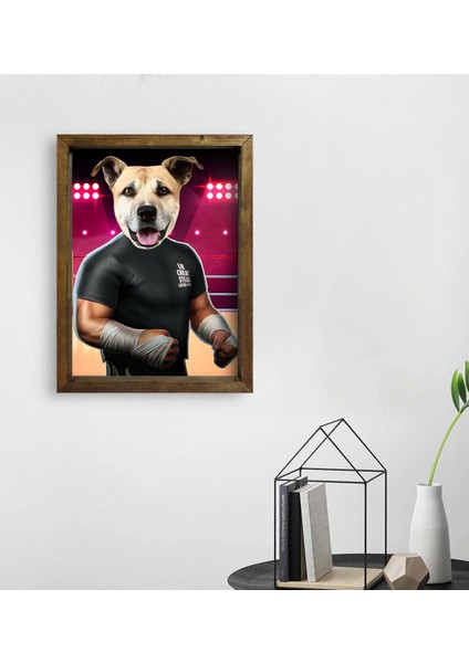 Evcil Dostlara Özel Wrestle Tasarımlı Portre Doğal Masif Ahşap Çerçeveli Tablo 45X65CM-2