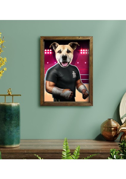 Evcil Dostlara Özel Wrestle Tasarımlı Portre Doğal Masif Ahşap Çerçeveli Tablo 45X65CM-2