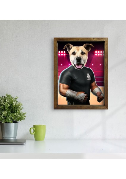 Evcil Dostlara Özel Wrestle Tasarımlı Portre Doğal Masif Ahşap Çerçeveli Tablo 45X65CM-2