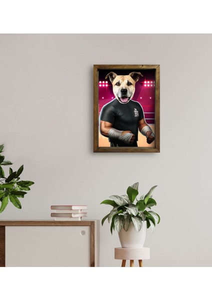 Evcil Dostlara Özel Wrestle Tasarımlı Portre Doğal Masif Ahşap Çerçeveli Tablo 45X65CM-2