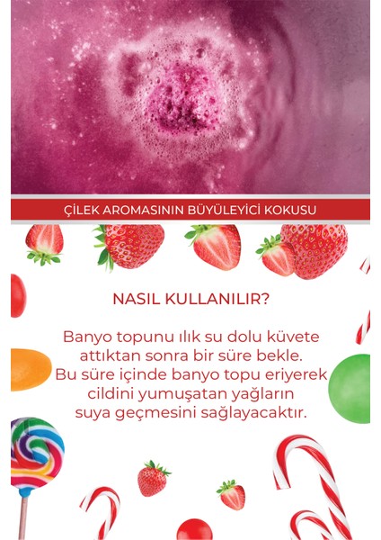 Kozmetik 2'li Banyo Topları Doğal Hindistan Cevizi Buğday Yağı ve E Vitaminli Çilekli Banyo Bombası 50 gr