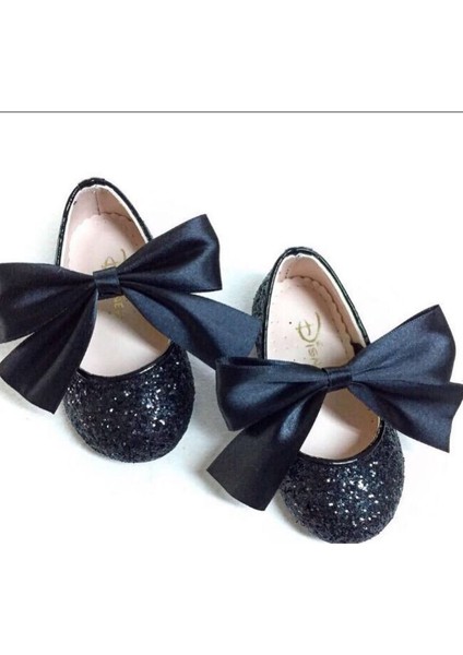 Fiyonk ve Cam Kırığı Detaylı Kız Çocuk Babet - Siyah