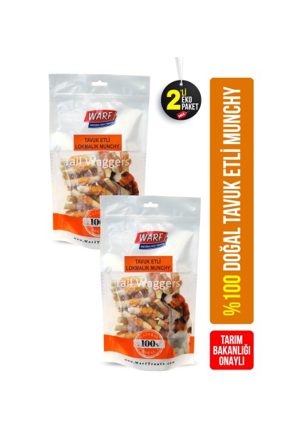 Doğal, %100 Tavuk Eti Sarmalı %100 Sığır Derisi Lokmalık Munchy 6 GR.X36 Adet x 2 Paket