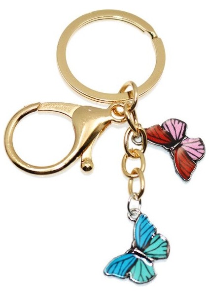 Emaye Renkli Kelebek Kolye Anahtarlık Böcekler Araba Anahtar Yüzükleri Kadın Çanta Aksesuarları(Yurt Dışından)