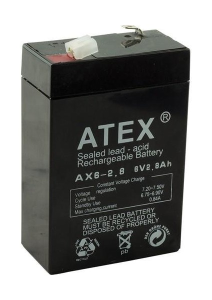 6 Volt 2.8 Amper Dikey Akü Atex 67X34X100