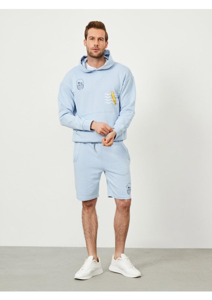 Pamuk Beli Lastikli Regular Fit Baskılı Sweat Şort