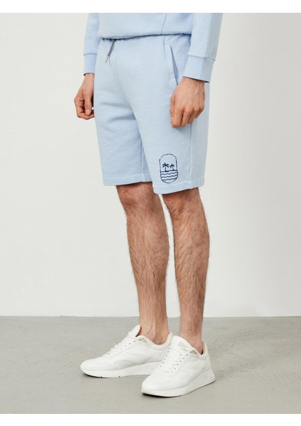 Pamuk Beli Lastikli Regular Fit Baskılı Sweat Şort