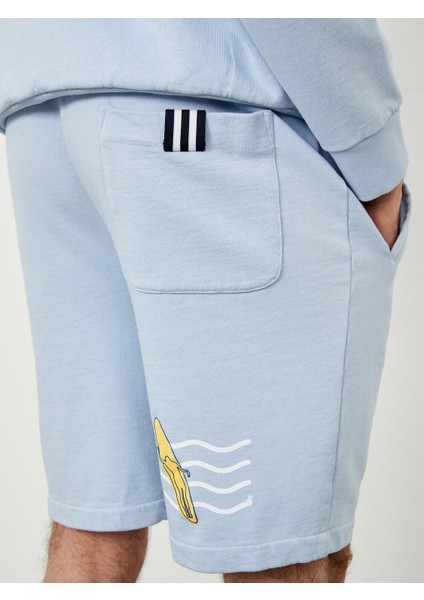 Pamuk Beli Lastikli Regular Fit Baskılı Sweat Şort