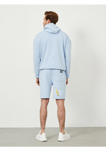 Pamuk Beli Lastikli Regular Fit Baskılı Sweat Şort