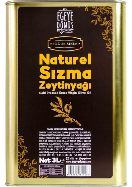 Soğuk Sıkım Natürel Sızma Zeytinyağı Teneke (Yeni Sezon) - 3 Litre