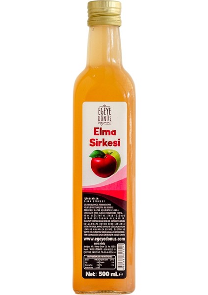 Katkısız Doğal Fermente Elma Sirkesi Cam Şişe - 500 Ml. (Geleneksel Yöntemle Mayalanmıştır.)