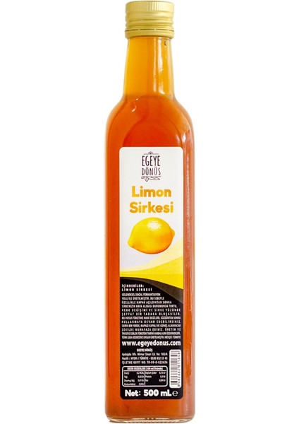 Katkısız Doğal Fermente Limon Sirkesi Cam Şişe - 500 Ml. (Geleneksel Yöntemle Mayalanmıştır.)
