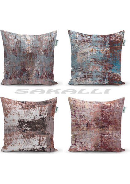 Sakalli Home 4'Lü Kombin 3D Baskılı Dekoratif Kırlent Kılıfı