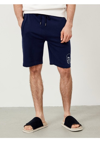 Pamuk Beli Lastikli Regular Fit Baskılı Sweat Şort
