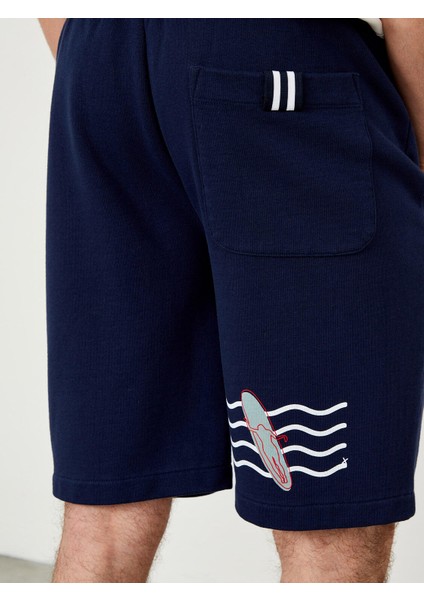 Pamuk Beli Lastikli Regular Fit Baskılı Sweat Şort