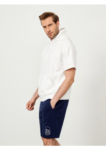Pamuk Beli Lastikli Regular Fit Baskılı Sweat Şort