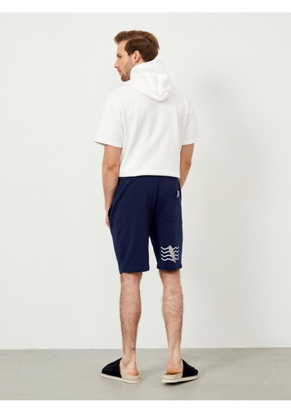 Pamuk Beli Lastikli Regular Fit Baskılı Sweat Şort