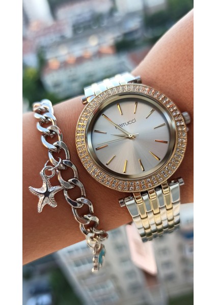 Çift Renkli Kadın Taşlı Kol Saati Bileklik Hediyeli modelleri