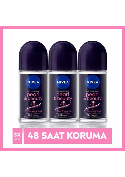 Nıvea Kadın Roll On Deodorant Pearl&beauty Fine Fragrance,48 Saat Anti-Perspirant Koruma 50ML X3 Adet