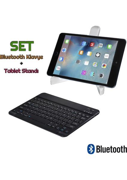iPad Pro 12.9 2018 Bluetooth Klavye 27 cm (Tr Sticker) + Tablet Standı - AL2754