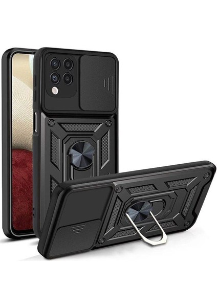 Samsung Galaxy M22 Kılıf Yüzüklü Standlı Kamera Korumalı