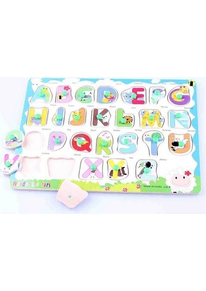 Ahşap Çocuk Gelişimi Neşeli Harfler Puzzle Yapboz