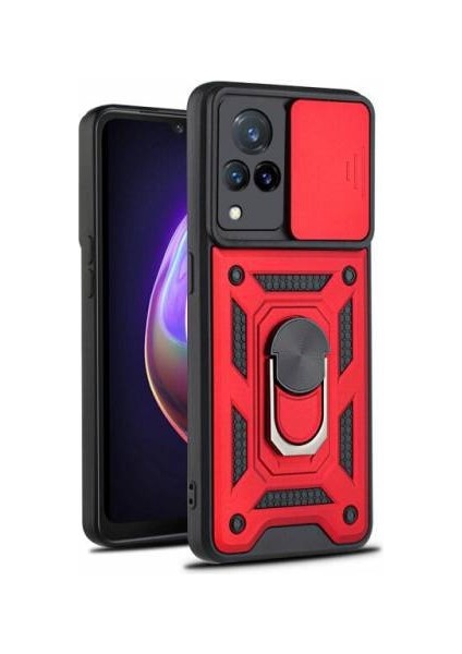 Vivo V21 Kılıf Yüzüklü Standlı Kamera Korumalı