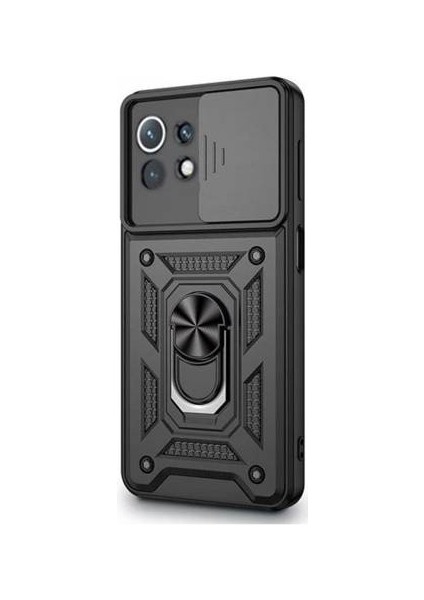 Xiaomi Mi 11 Lite Kılıf Silikon Yüzüklü Standlı Kamera Korumalı + Tam Ekran Koruyucu