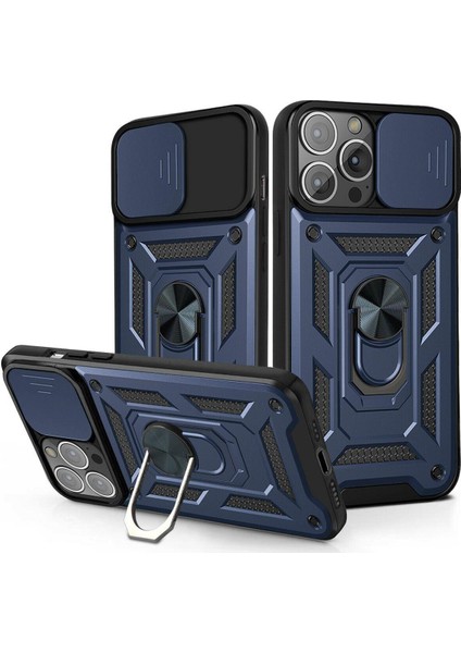 Iphone 13 Pro Kılıf Yüzüklü Standlı Kamera Korumalı + Tam Ekran Koruyucu