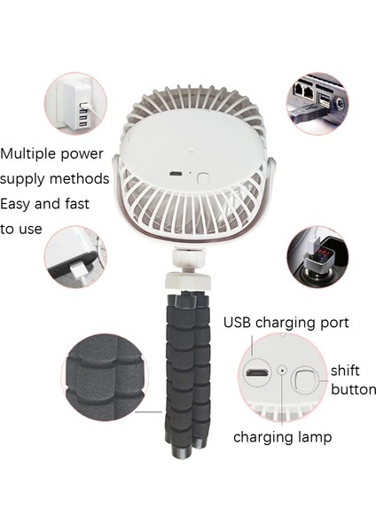 Ahtapot Arabası Deformasyonu Fan Masaüstü Taşınabilir El Tipi USB Küçük Fan, Renk: 2200Mah Siyah ( Dışından)