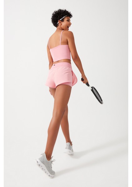 Kadın Pembe 2 Katmanlı Spor Şort - Şortlu Tayt 2in1 fiyatları