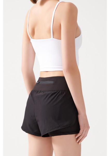 Kadın Siyah 2 Katmanlı Spor Şort - Şortlu Tayt 2in1 fırsatları