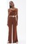 Yırtmaç Detaylı Saten Pantolon - Kahve 5