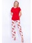 Kırmızı Kadın Pijama Takımı Çiçek Desenli 1