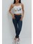 Çapraz Askılı Desenli Crop Bluz Beyaz 1