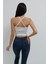 Çapraz Askılı Desenli Crop Bluz Beyaz 5